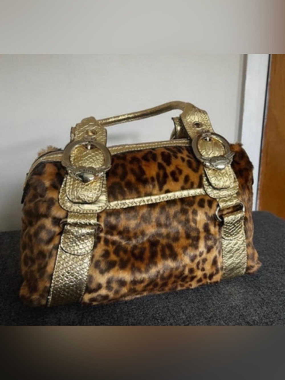 SUPER RARE Kathy Van Zeeland Leopard Print Fur Bag